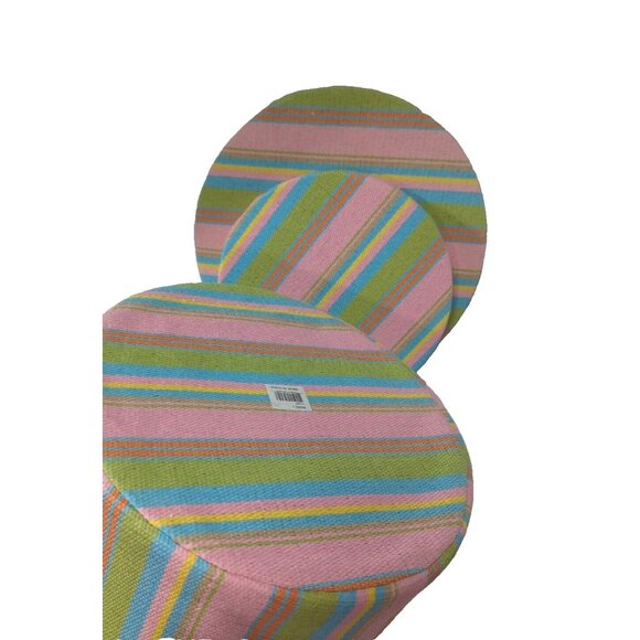 Set/ 2 Nesting Boxes Fabric Covered Round Stripe Pink Lime Aqua Yellow - Picture 8 of 13